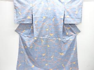 アンティーク　花模様織り出し手織り紬着物